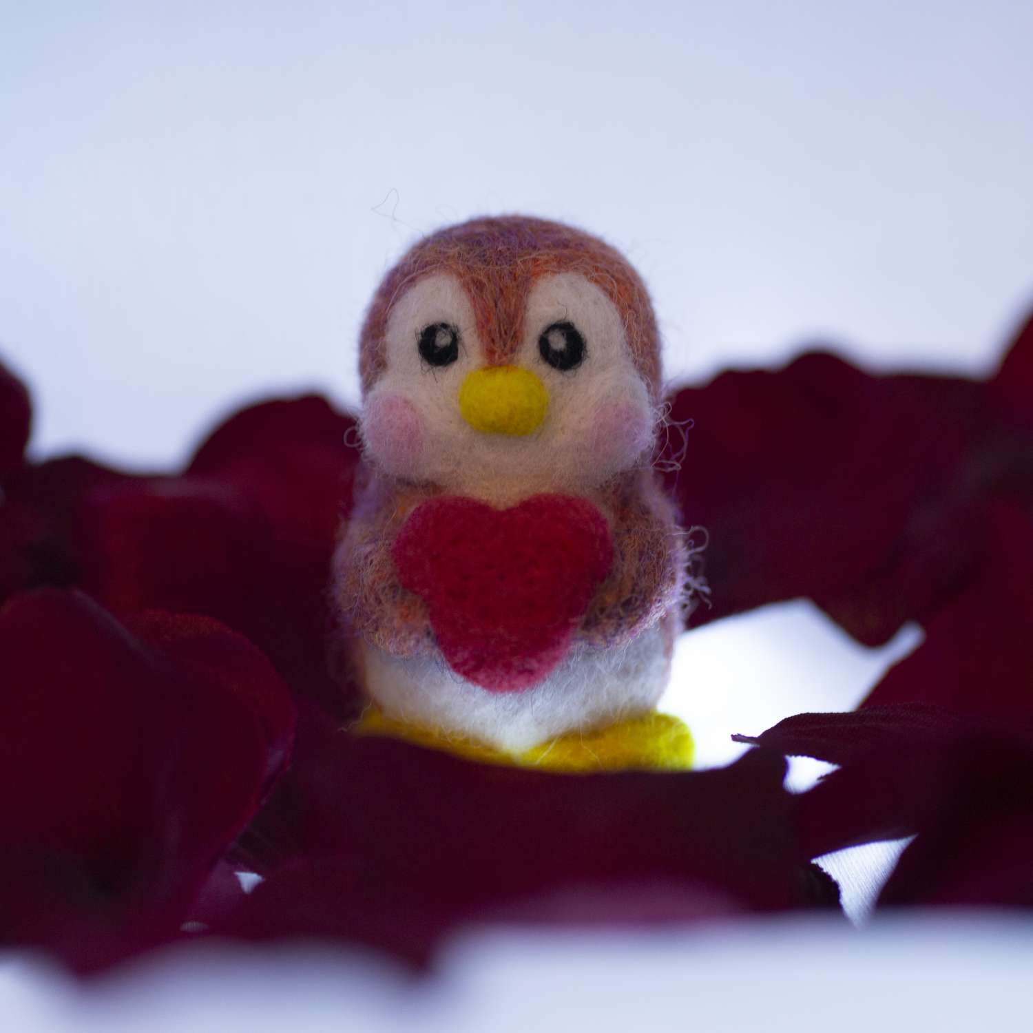Needle Felted Ornament - Heart Penguinli Peach Needle Felted Ornament - Heart Penguinli Peach