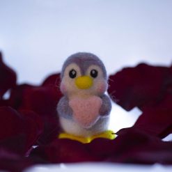 Needle Felted Ornament - Heart Penguinli Peach