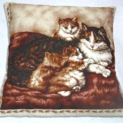 A lovely brown and White cat and her three very pretty kittens cushion pillow