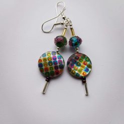 Silver beaded earrings.
