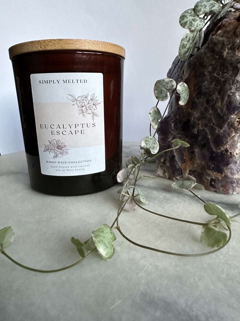 Eucalyptus Escape Wood Wick Candle, Fruity Fresh Crackle Wick Candle