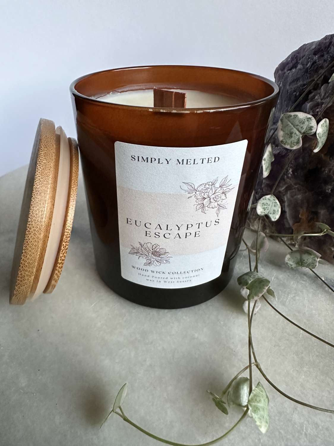 Eucalyptus Escape Wood Wick Candle, Fruity Fresh Crackle Wick Candle