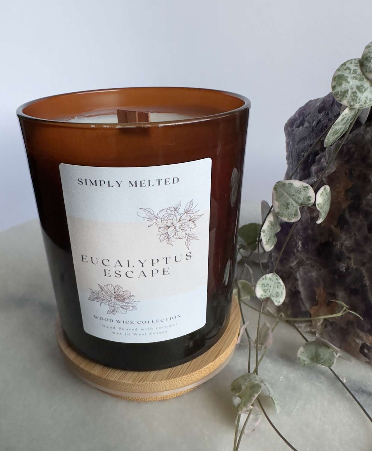 Eucalyptus Escape Wood Wick Candle, Fruity Fresh Crackle Wick Candle