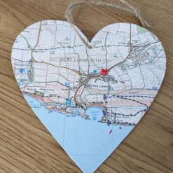 Vintage Map Wooden Heart On Twine