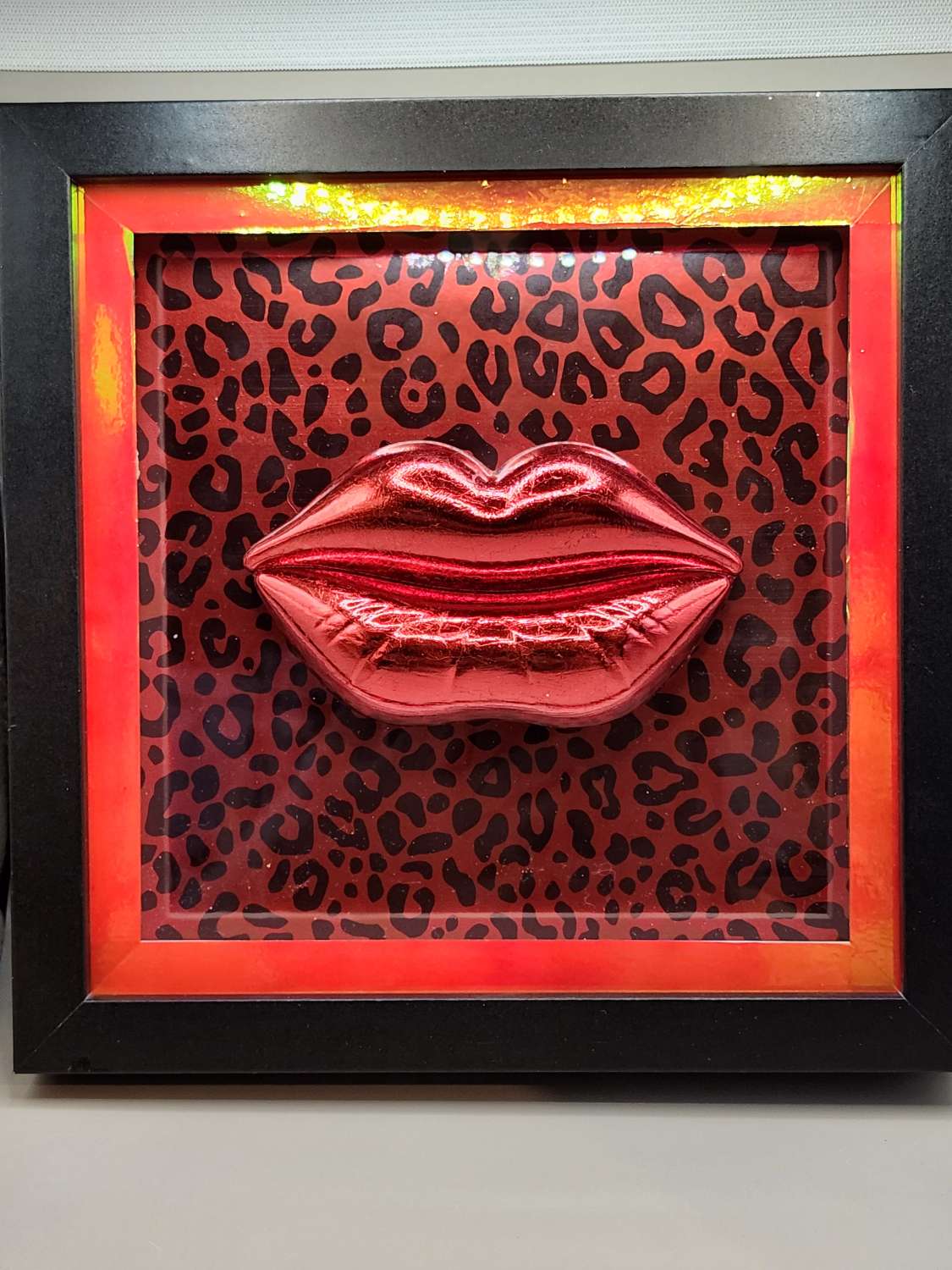 Capricious Things Kitsch Pop Art 3D Red large Red Lips Leopard Framed Picture Capricious Things Kitsch Pop Art 3D Red large Red Lips Leopard Framed Picture