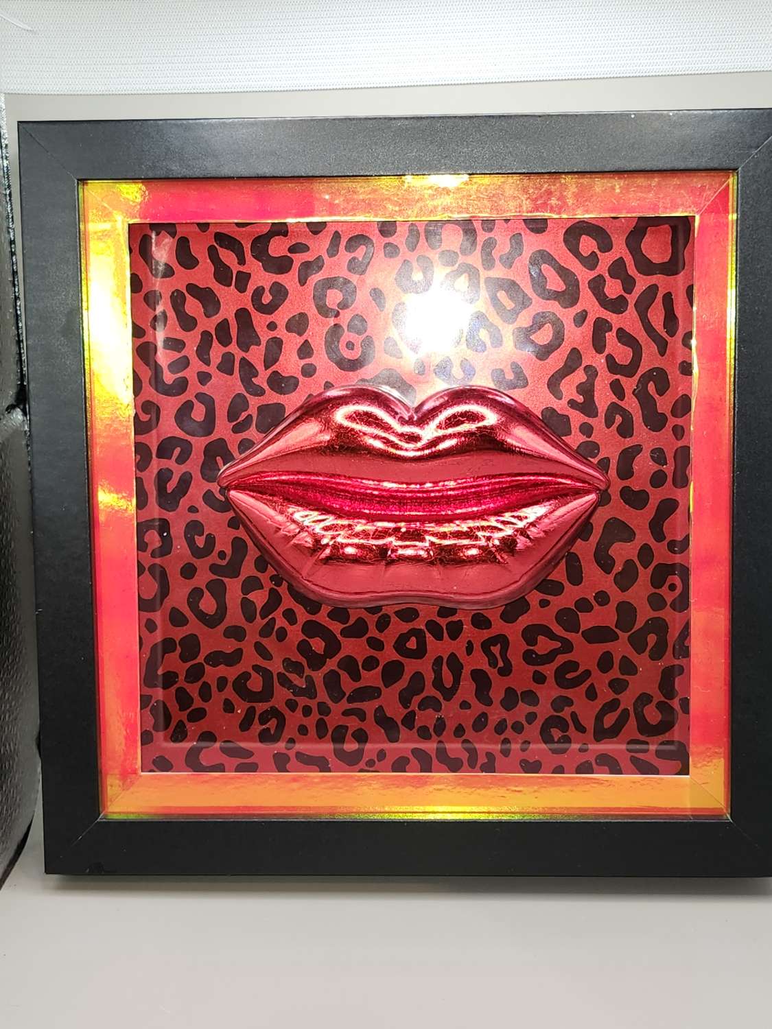 Capricious Things Kitsch Pop Art 3D Red large Red Lips Leopard Framed Picture Capricious Things Kitsch Pop Art 3D Red large Red Lips Leopard Framed Picture