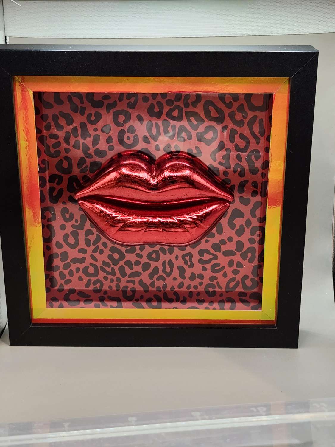 Capricious Things Kitsch Pop Art 3D Red large Red Lips Leopard Framed Picture Capricious Things Kitsch Pop Art 3D Red large Red Lips Leopard Framed Picture