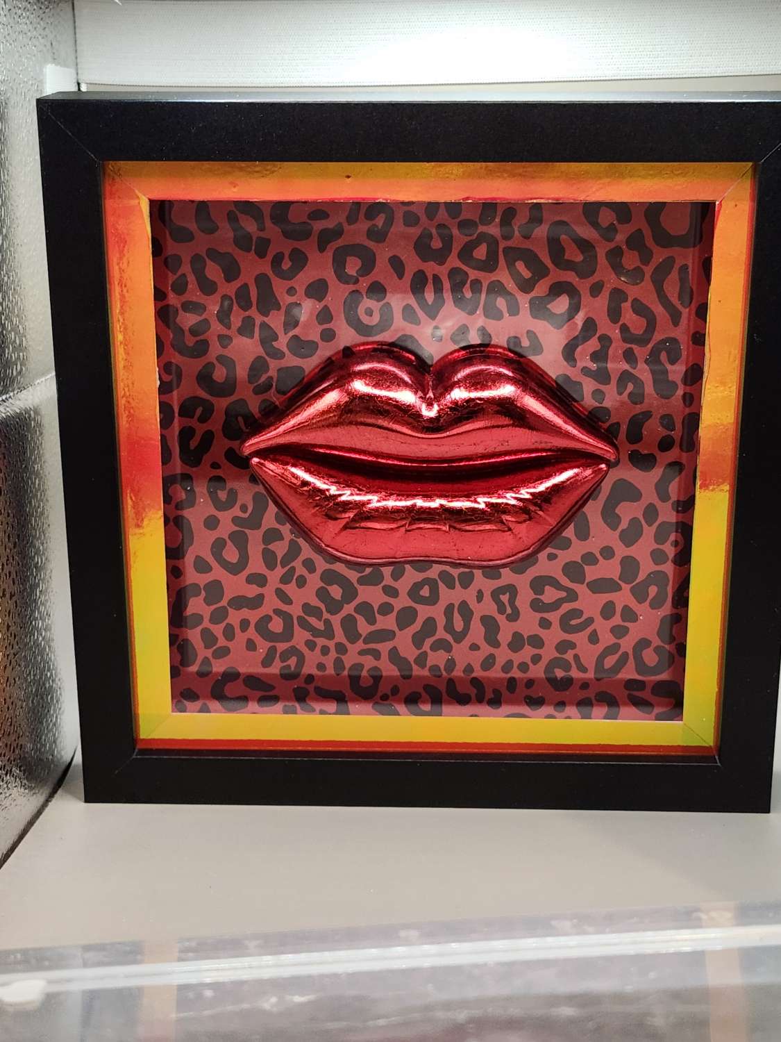 Capricious Things Kitsch Pop Art 3D Red large Red Lips Leopard Framed Picture Capricious Things Kitsch Pop Art 3D Red large Red Lips Leopard Framed Picture