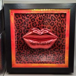 Capricious Things  Kitsch Pop Art 3D  Red large Red Lips Leopard Framed Picture