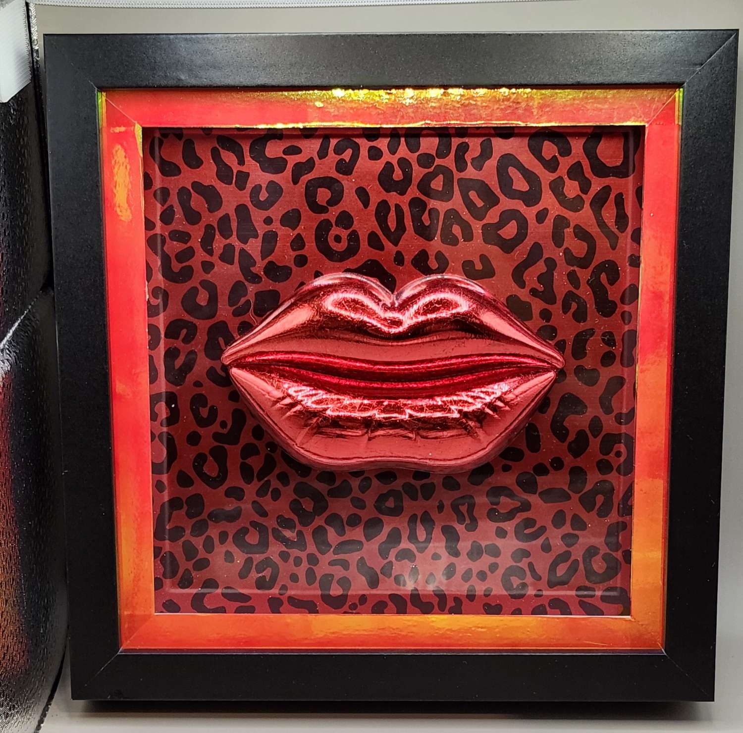 Capricious Things Kitsch Pop Art 3D Red large Red Lips Leopard Framed Picture Capricious Things Kitsch Pop Art 3D Red large Red Lips Leopard Framed Picture