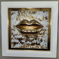 Capricious Things  Kitsch Pop Art 3D Gold Large Lips Framed Picture