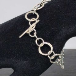 Sterling Silver Round Link T-Bar Bracelet