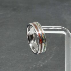 Tungsten Carbide Ring with 2 Colour Opal Inlays - Size S