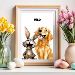 Personalised pet print, Pet portrait, Custom art print, Dog lover gift, Easter decoration, Easter Bunny, Wall decor, Free delivery