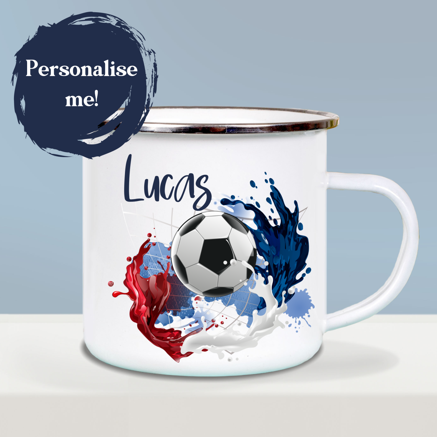 Football mug personalised for kids, Enamel cup for boy girl, Football gift for boys, for girls, Camping mug enamel, UK shop, Free delivery Football mug personalised for kids, Enamel cup for boy girl, Football gift for boys, for girls, Camping mug enamel, UK shop, Free delivery