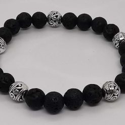 Mens black lava stone bracelet