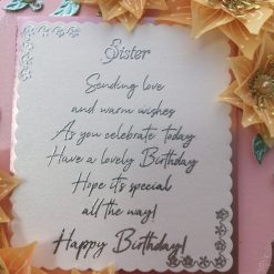 Luxury Handmade Birthday - Pastel & pinks - Sister Birthday with sentiment panel & tangerine vellum flower sprays 1