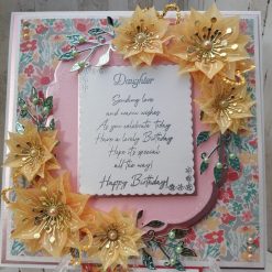 Luxury Handmade Birthday - Pastel & pinks - Daughter Birthday with sentiment panel & tangerine vellum flower sprays