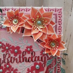 Luxury Handmade Birthday - Pink & Tangerine - Happy Birthday with spray of flowers & oval centre piece 3
