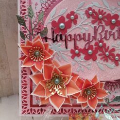 Luxury Handmade Birthday - Pink & Tangerine - Happy Birthday with spray of flowers & oval centre piece 2