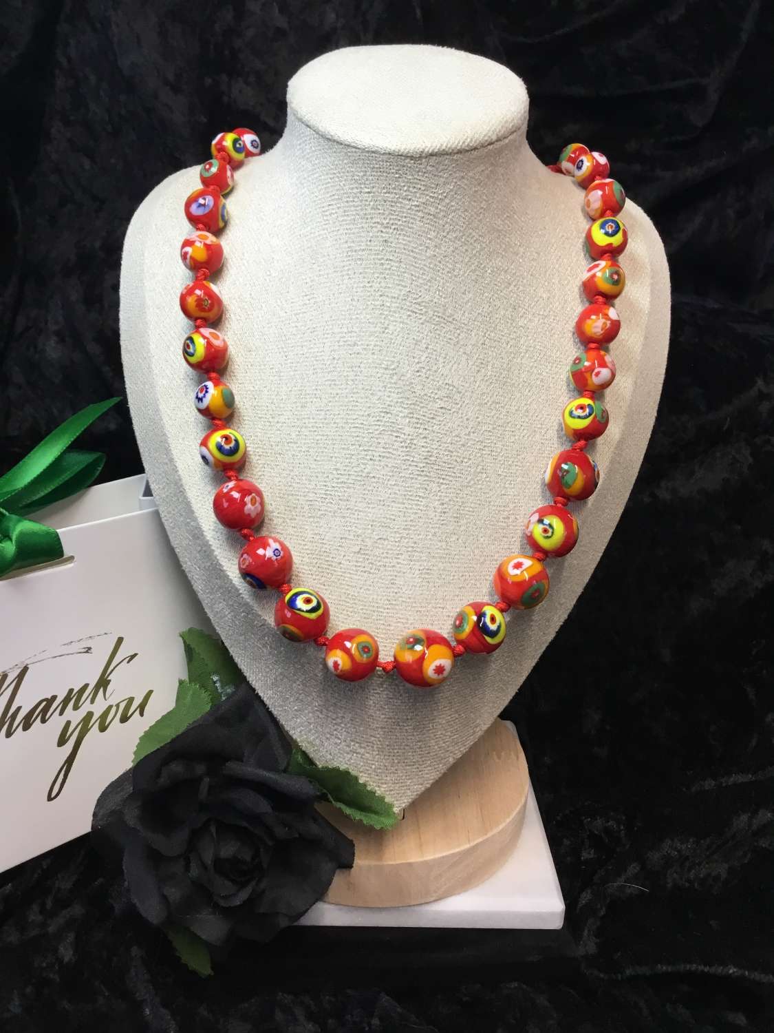 Red Murano Glass Round Bead Necklace Red Murano Glass Round Bead Necklace