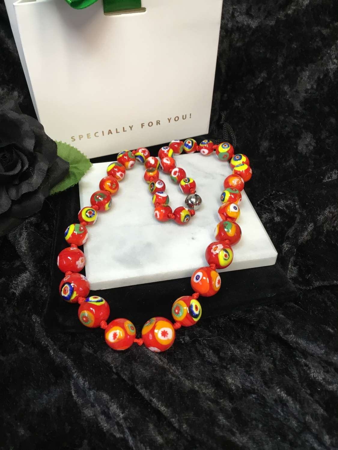 Red Murano Glass Round Bead Necklace Red Murano Glass Round Bead Necklace