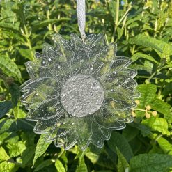 20cm diameter Handmade resin silver glitter sunflower suncatcher
