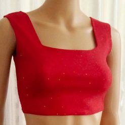 Comfortable crop top with a square neck & shimmer mesh 1 Comfortable crop top with a square neck & shimmer mesh 1