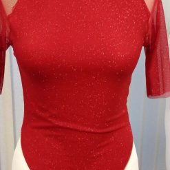 Raglan shoulder crop top with glitter mesh sleeves