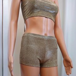 Elastic Metallic Glitter Top & Short Set, Glitter Booty Shorts, for Party 2 Elastic Metallic Glitter Top & Short Set, Glitter Booty Shorts, for Party 2