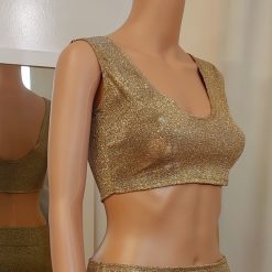 Elastic Metallic Glitter V Neck Sexy Crop Top for Party