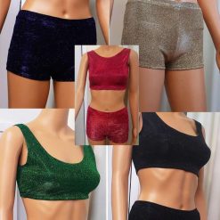 Elastic Metallic Glitter Top & Short Set, Glitter Booty Shorts, for Party