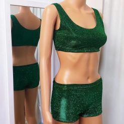 Elastic Metallic Glitter Top & Short Set, Glitter Booty Shorts, for Party 4 Elastic Metallic Glitter Top & Short Set, Glitter Booty Shorts, for Party 4