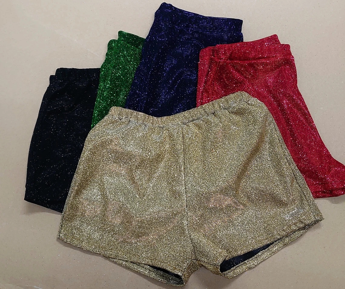 Elastic Metallic Glitter Top & Short Set, Glitter Booty Shorts, for Party Elastic Metallic Glitter Top & Short Set, Glitter Booty Shorts, for Party