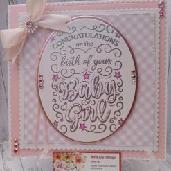 Luxury Handmade New Baby - Congratulations on the birth of your Baby Girl - Oval sentiment to centre and pretty pale pink bow & ribbon