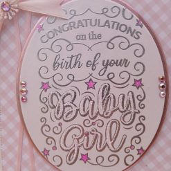 Luxury Handmade New Baby - Congratulations on the birth of your Baby Girl - Oval sentiment to centre and pretty pale pink bow & ribbon 1
