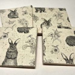 Coasters -Set of four vintage style bunny decoupage flowers 3 Coasters -Set of four vintage style bunny decoupage flowers 3