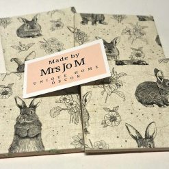 Coasters -Set of four vintage style bunny decoupage flowers 2 Coasters -Set of four vintage style bunny decoupage flowers 2