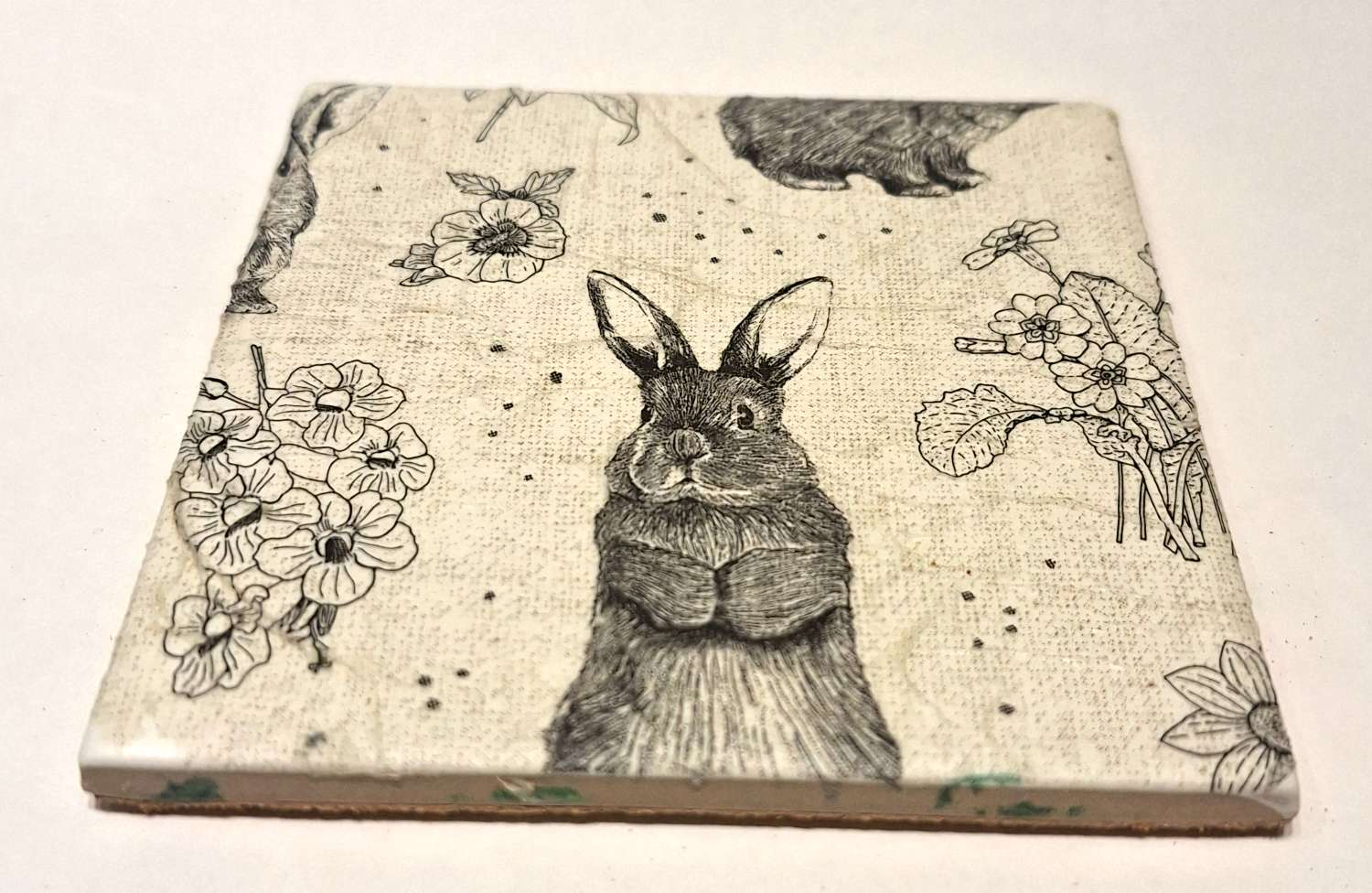 Coasters -Set of four vintage style bunny decoupage flowers Coasters -Set of four vintage style bunny decoupage flowers