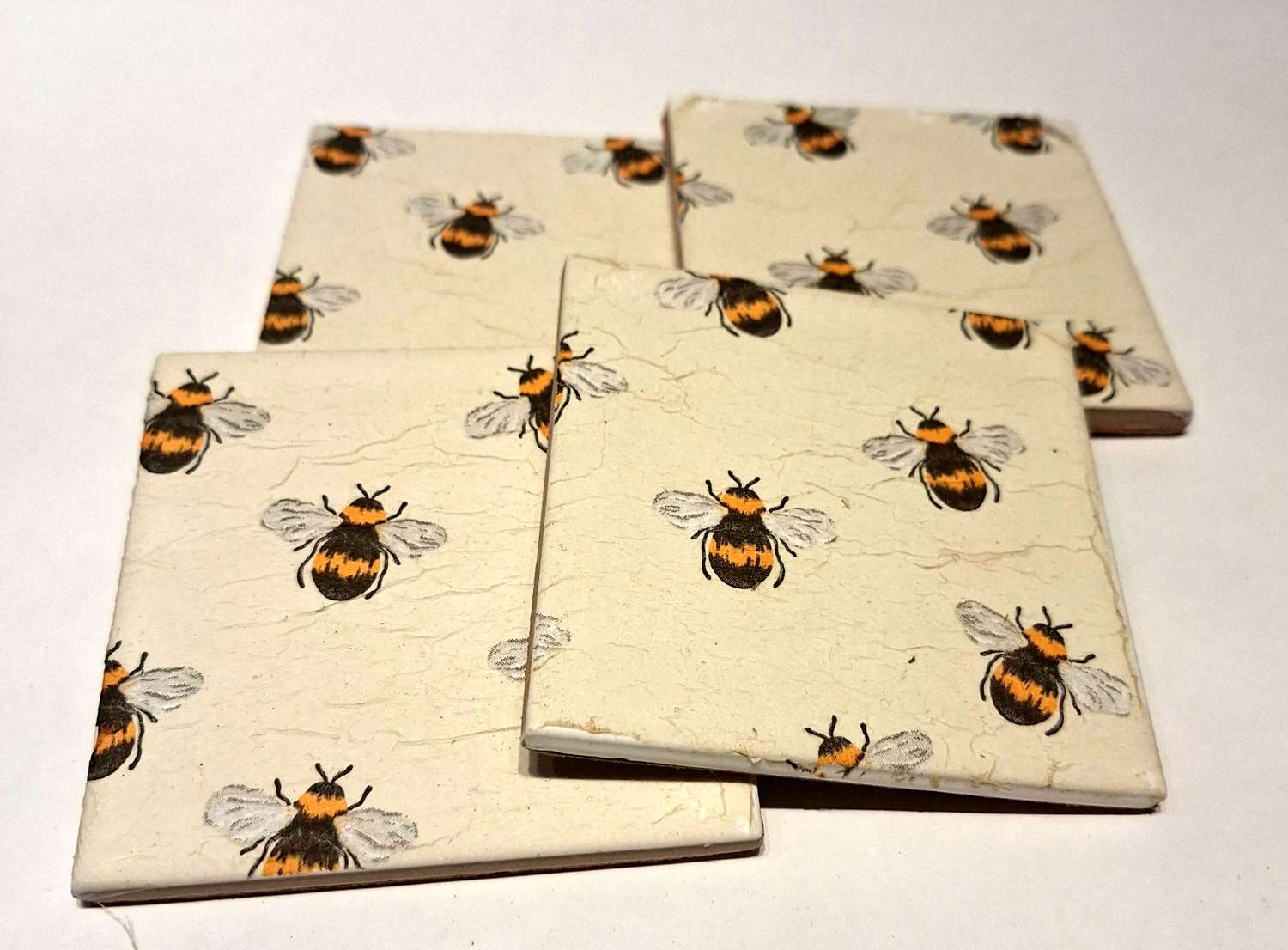 Coasters - Set of four vintage style bumble bee decoupage Coasters - Set of four vintage style bumble bee decoupage