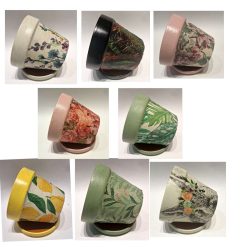 Plant pot - small decoupaged terracotta pot and saucer