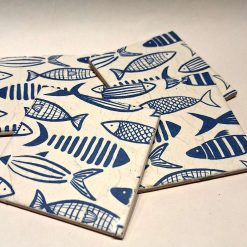 Coasters - Set of four blue fish decoupage 1 Coasters - Set of four blue fish decoupage 1