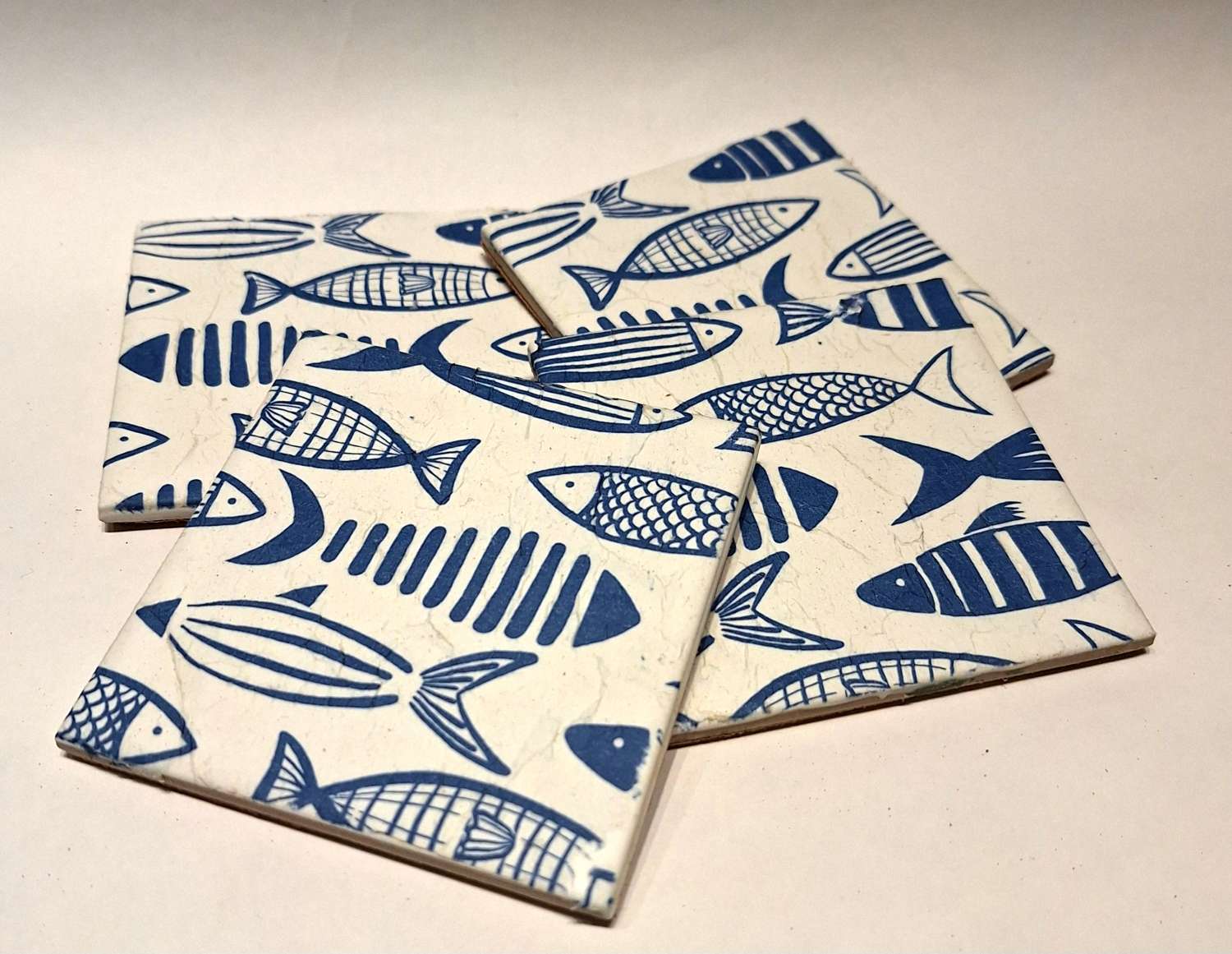 Coasters - Set of four blue fish decoupage Coasters - Set of four blue fish decoupage
