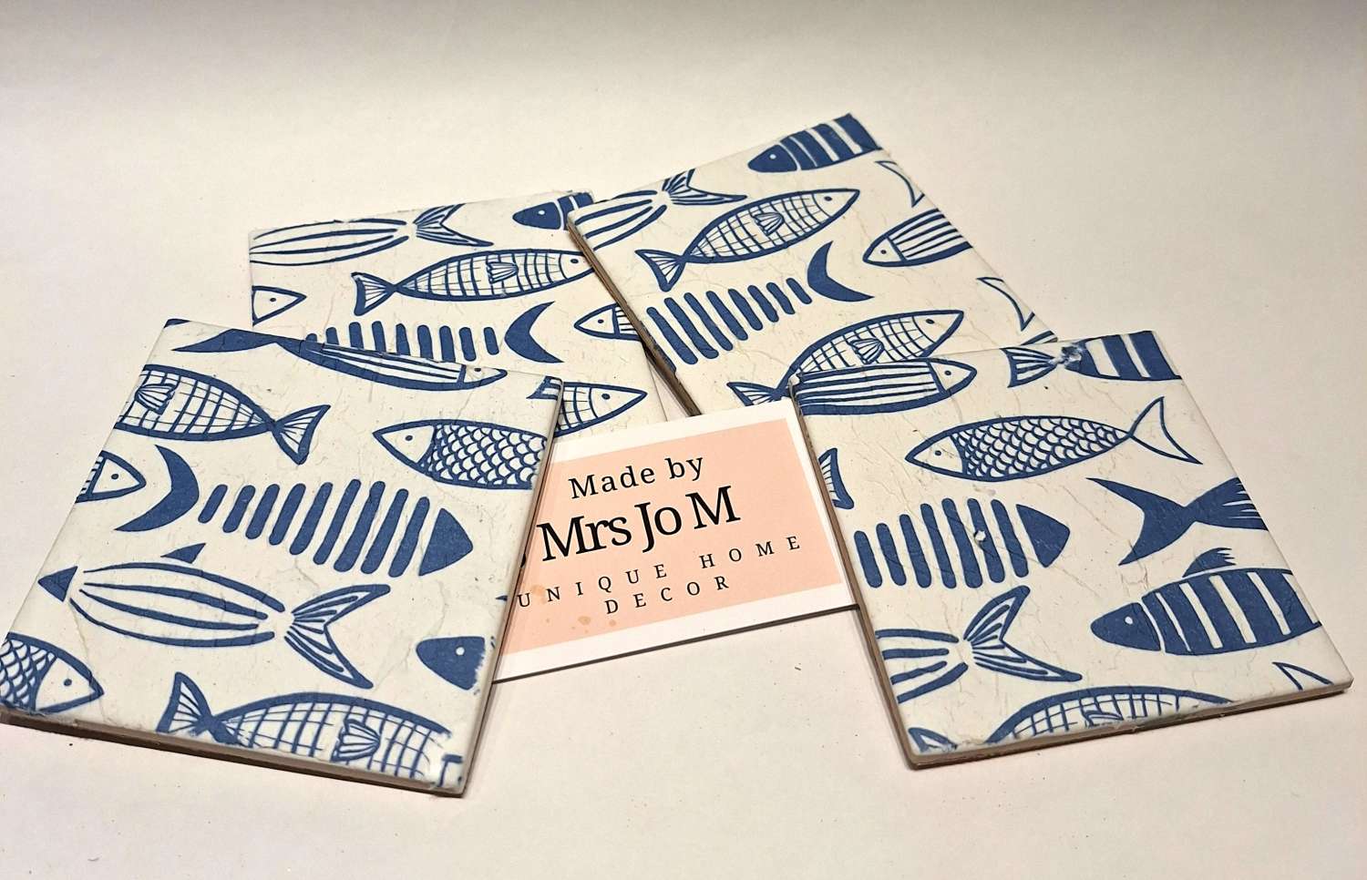 Coasters - Set of four blue fish decoupage Coasters - Set of four blue fish decoupage