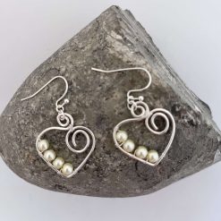 Pearl Dangle Heart Earrings