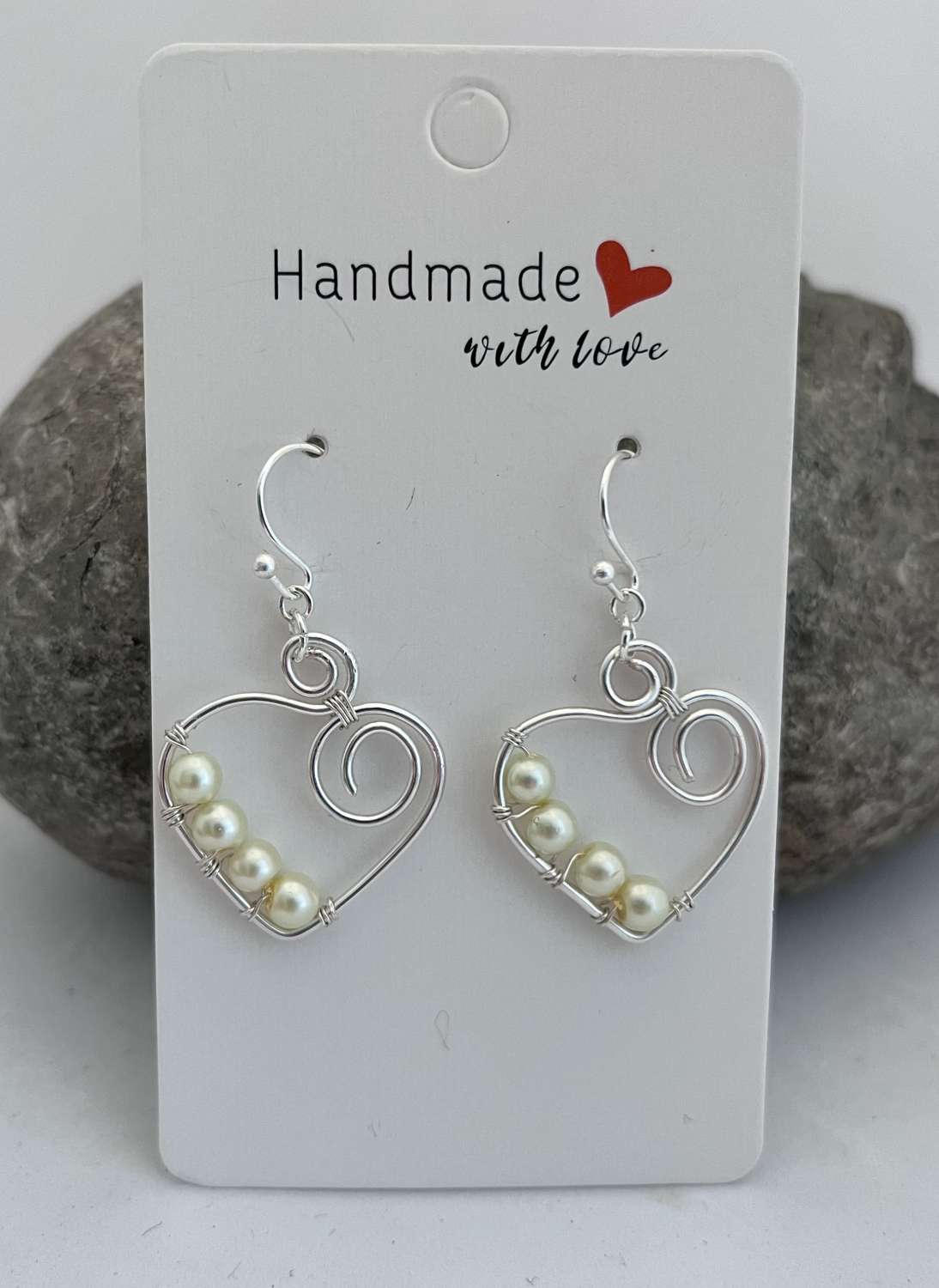 Pearl Dangle Heart Earrings Pearl Dangle Heart Earrings