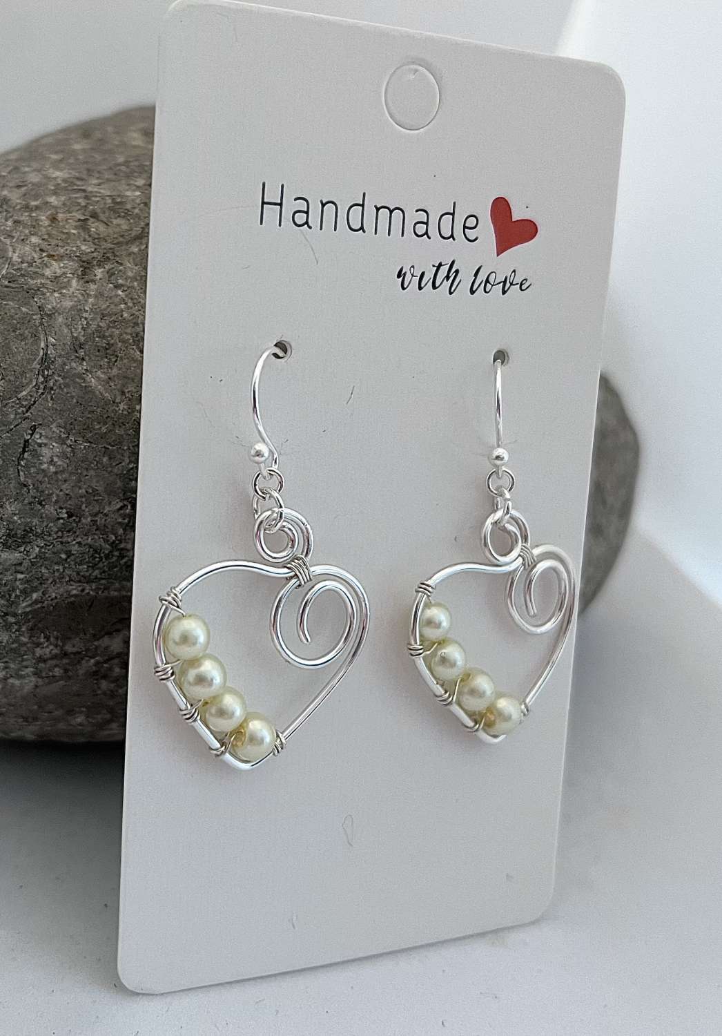 Pearl Dangle Heart Earrings Pearl Dangle Heart Earrings