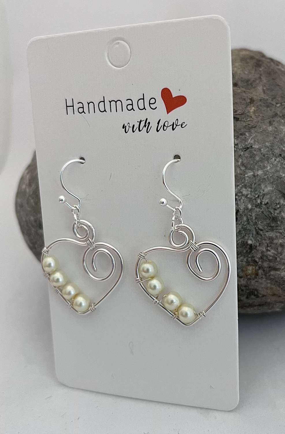 Pearl Dangle Heart Earrings Pearl Dangle Heart Earrings