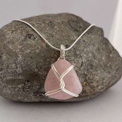Rose Quartz Wrapped Pendant Necklace