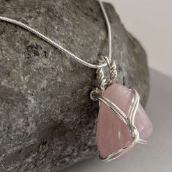 Rose Quartz Wrapped Pendant Necklace 2 Rose Quartz Wrapped Pendant Necklace 2